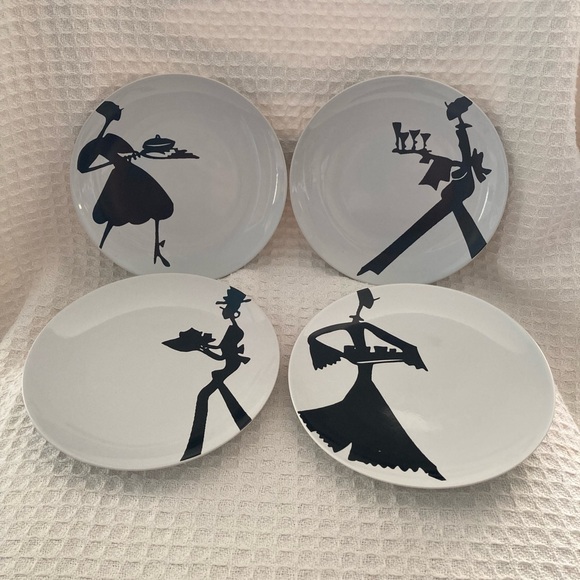 Rebecca Moses Black & White Silhouette Heart Soul Style Dessert Plates Set Of 4 - Picture 1 of 10